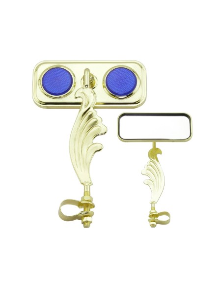 Rectangle Wing Mirror Gold Left Blue Reflectors.